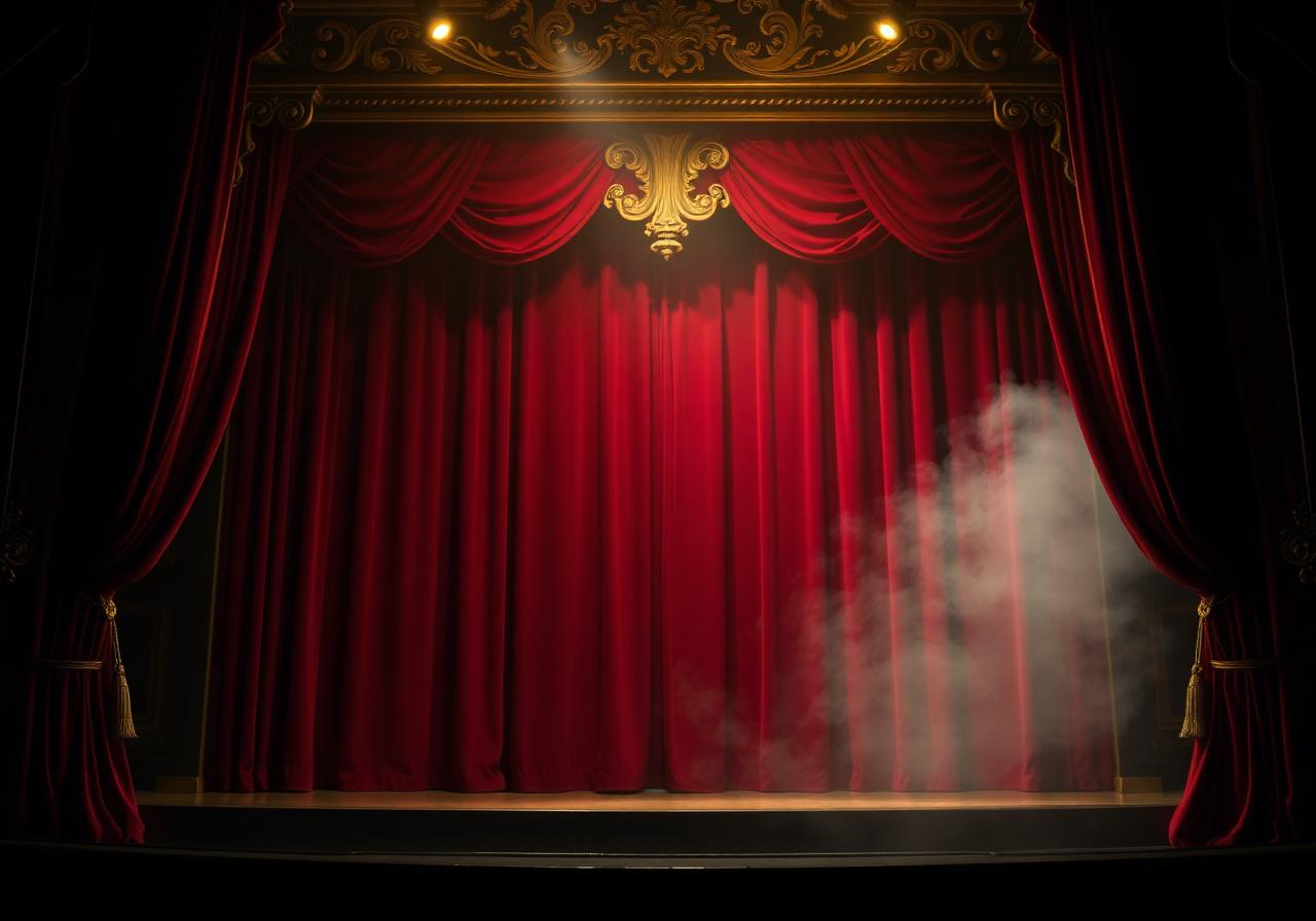 Theater stage with red curtains